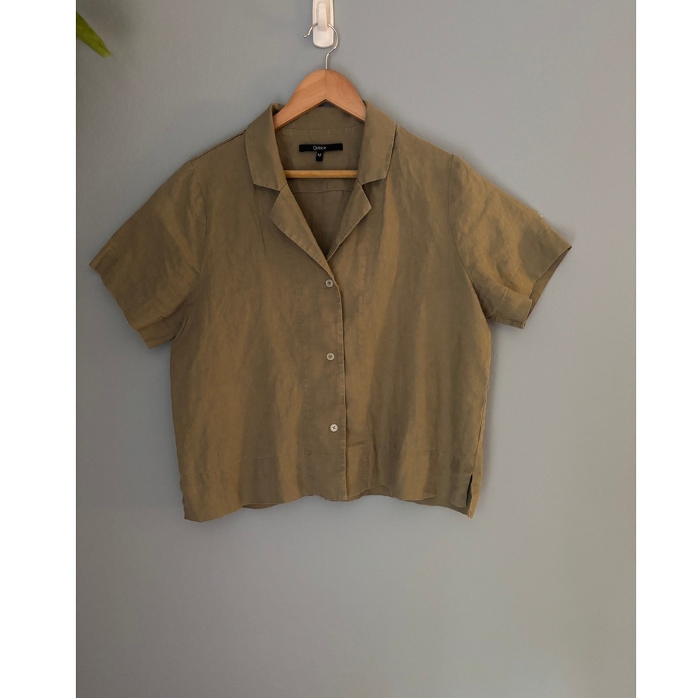 Quince 100% European Linen Short Sleeve Notch Lapel Shirt Olive Green Medium